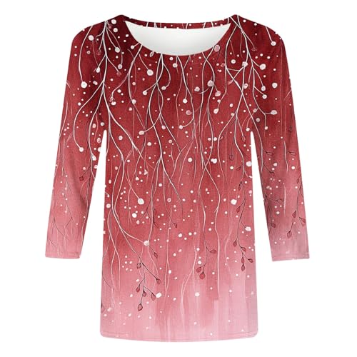 Image of 3 /4 Sleeve Tshirts Shirts for Women Vintage Flowers T Shirt Crew Neck Going Out Tops Elbow Length Sleeve Tops