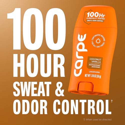 Image of Carpe Underarm Antiperspirant - Coconut Vanilla Deodorant for Women - 100 Hour Sweat & Odor Control - Deodorant for Sweating - Clinical Strength Antiperspirant - Coconut Vanilla Scent - 2 Pack