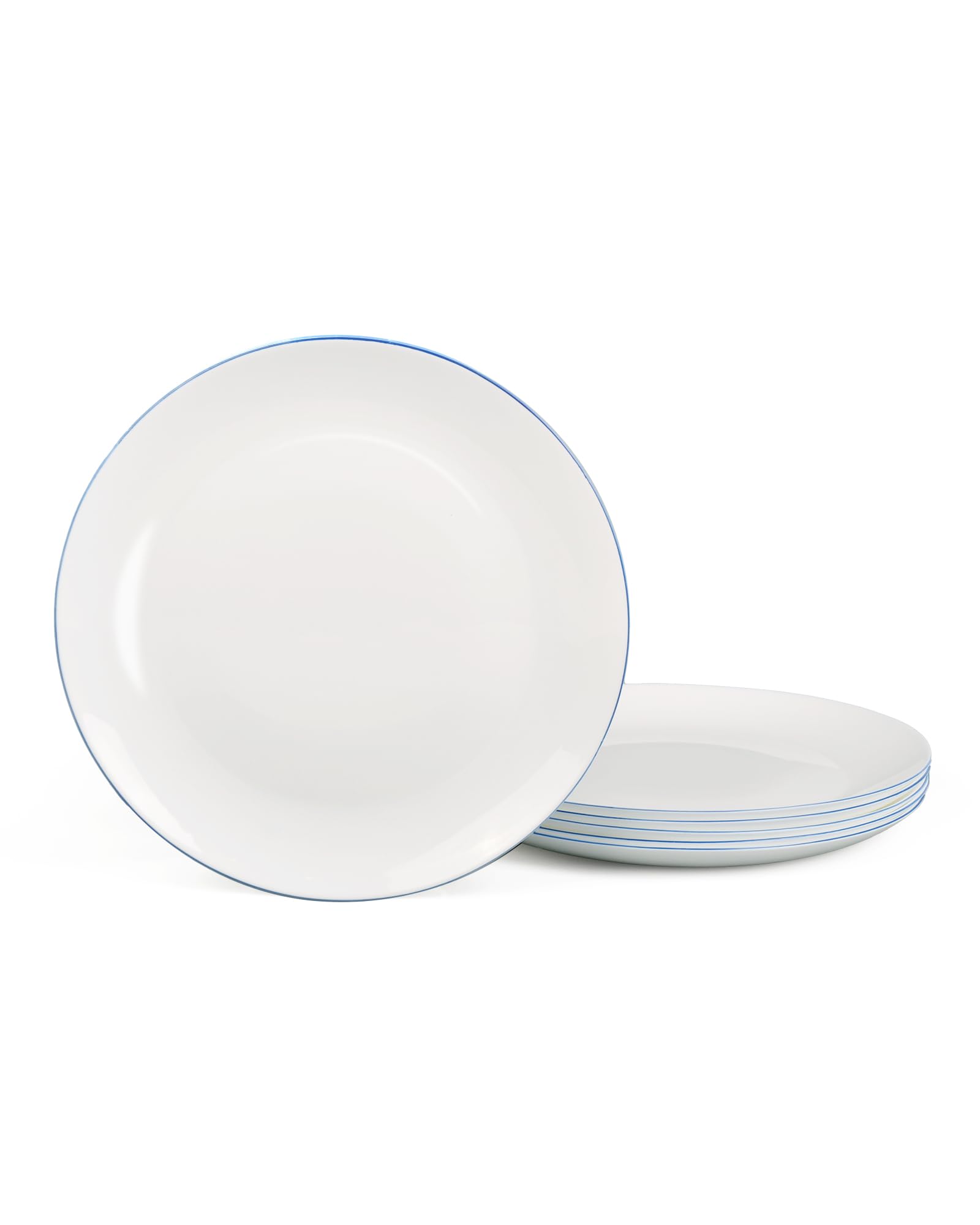 LaGlint 7.5 inch Appetizer Plate Set of 6, Lightweight Opal Glass Round Salad Plates for Dessert Kitchen, Dishwasher and Microwave Safe, Hand Painted Navy Blue Rim