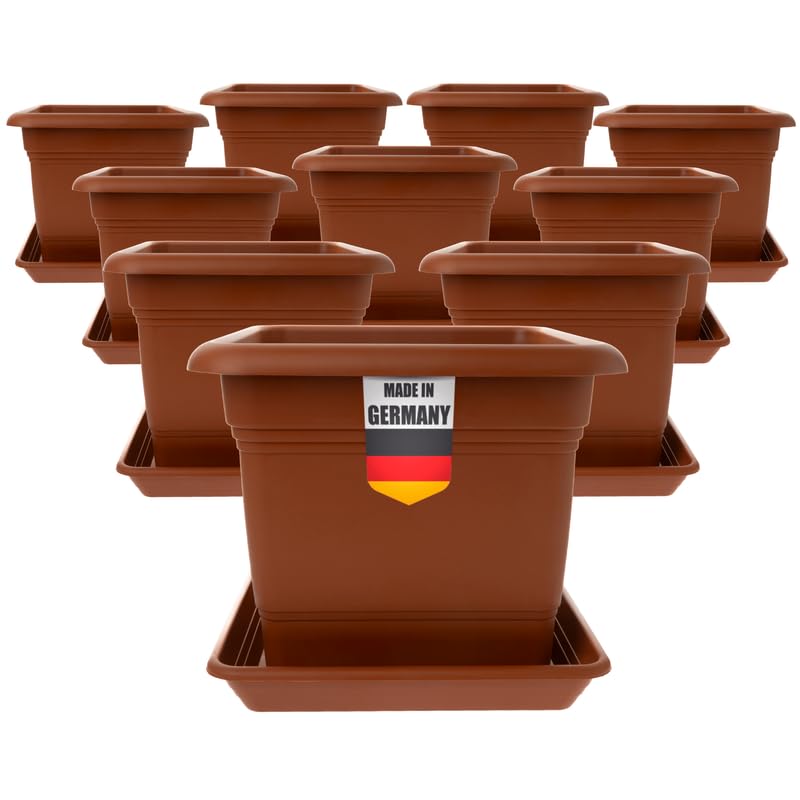 2friends Macetero grande exterior de plástico terracota, juego de 10 unidades, 40 x 40 cm, para exteriores, robustas, grandes, ideales para jardín y terraza