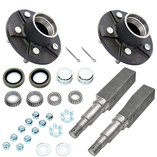 FKG Trailer Hub Spindle Kit 5 Bolt on 4.5' Bolt Circle Fit for 3,500 lb. axles with 1-3/8 Inch to 1-1/16 Inch Tapered Spindles, Set of 2