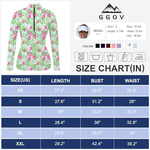 Image of GGOV Golf Shirts for Woman UPF 50+ Sun Protection Quick Dry Lightweight Long Sleeve Polo Shirts for Woman Rash Guard