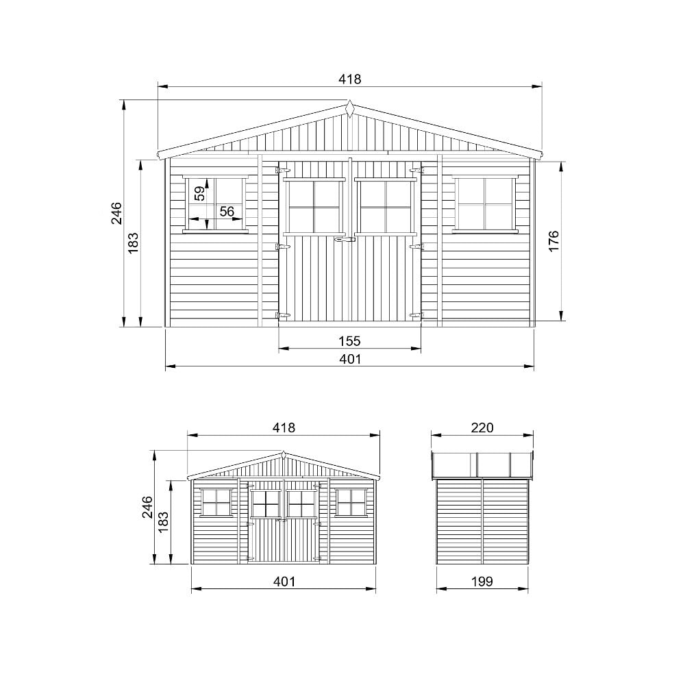 Cobertizo de Madera para jardín - A246x418x220cm/8m2 Cobertizo de Madera Natural - Taller de Jardín - Bicicleta, Almacenamiento de Herramientas TIMBELA M332