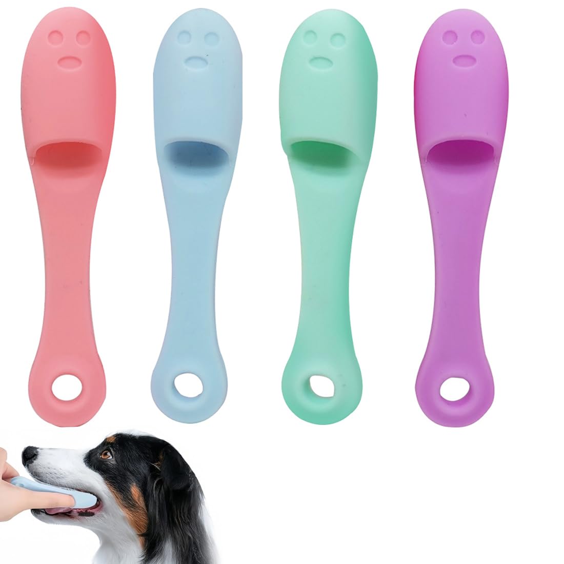 SGERUFZ Cepillo dientes perro, 4 piezas, cepillo de dientes para perros dedal, cepillo de dientes para perros pequeños, cuidado dental y fácil limpieza de perro y gato