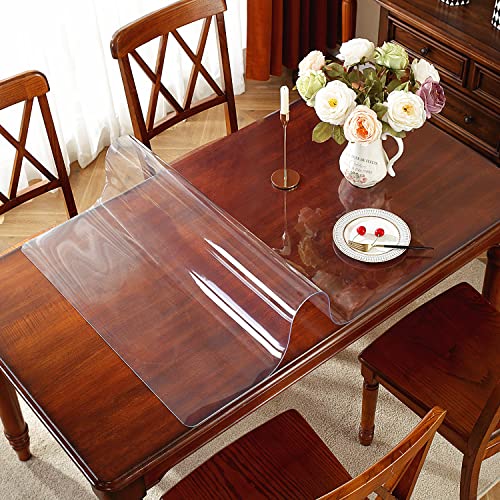 OstepDecor Clear Table Protector 44 x 108 Inch, 2mm Thick Plastic Table Cover, Waterproof PVC Clear Table Cover Protector, Desk Protector Mat, Writing Desk Pad for Desktop, Coffee & Dining Room Table