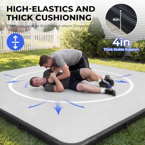 Wrestling Mat Inflatable 10x10 FT Flodable Jiu Jitsu Mats Portable 4” for Home Training, BJJ, MMA, Grappling, Judo, Martial Art, Boxing Indoor Outdoor (Carbon Grey, 10 ft x 10 ft x 4 in) - Thumbnail 2