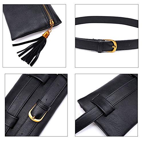 Rebecca Women Girls Pu Leather Fanny Pack Casual Waist Bag Tassels Cell Phone Pocket With Removable Belt #TOP5