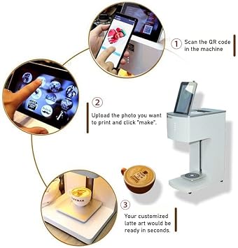 Wltoys Coffee Printer Automatic 3d Latte Machine One-Touch Operation DIY Printing Photo printer On Food like Cake Bread Coffee with 1*Brown Cartridges