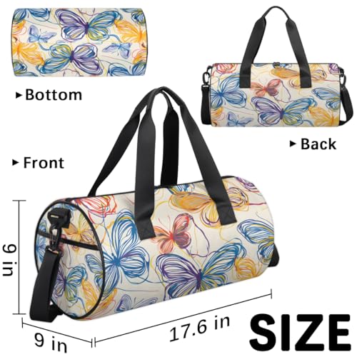 Hand-painted Butterflies Round Barrel Sports Fitness Bag, Multi-colored Travel Luggage Bag, Reusable Handbag, Suitable For Men and Women3