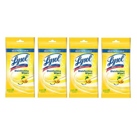 Lysol Disinfecting Wipes Lemon Scent 15ct in Resealable Travel Pouch (4 Pack)