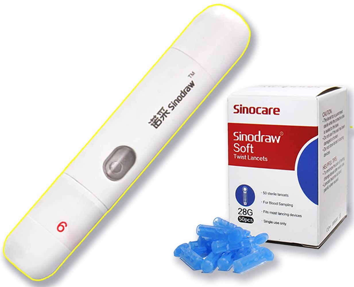 Sinocare Lancing Lancet Device + 50 Lancets For Blood Test Glucose