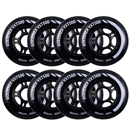 Rollerex VXT500 Inline Skate Wheels 8-Pack - 85A Durable Roller Blade Wheels for Indoor & Outdoor Skating - Fits Standard 608 Bearings (Steel Black, 72mm) by Rollerex - Used condition - US$14.41