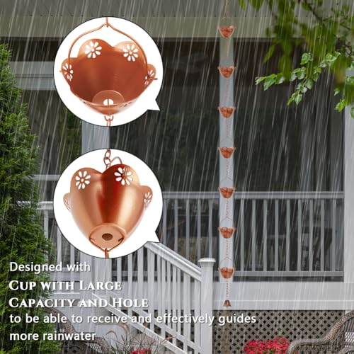 image for giole 8.2 ft Rain Chain, Lotus Rain Chains for Gutters with 10 Cups, A