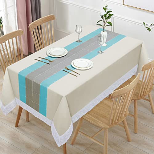 Jucfhy 100% Waterproof Rectangle Vinyl Tablecloth,Flannel Backed Pvc Table Cloth Oil Proof Spill Proof Wipe Clean Durable Table Cloths For Indoor And Outdoor Use(Blue Grey Stripes,52X72In) #TOP30