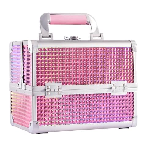 Joligrace Holographic Pink Makeup Box with Mirror Cover