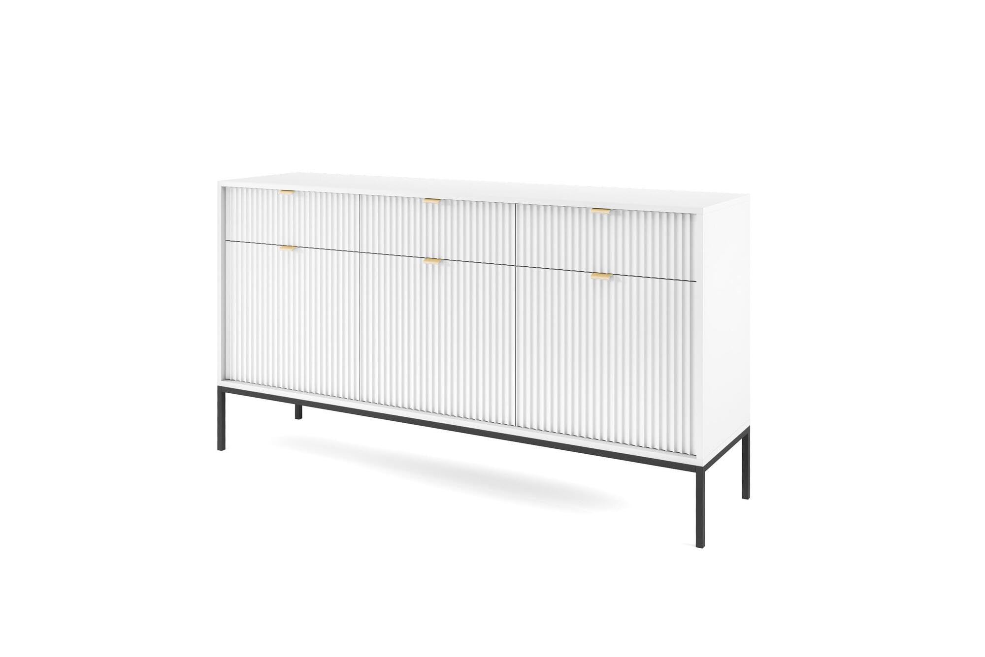 Sideboard, Retro-Stil, Weiß, 154 x 39 x 83 cm, 51 kg, 3 Türen mit Schubladen, Engineered Holz und Stahl