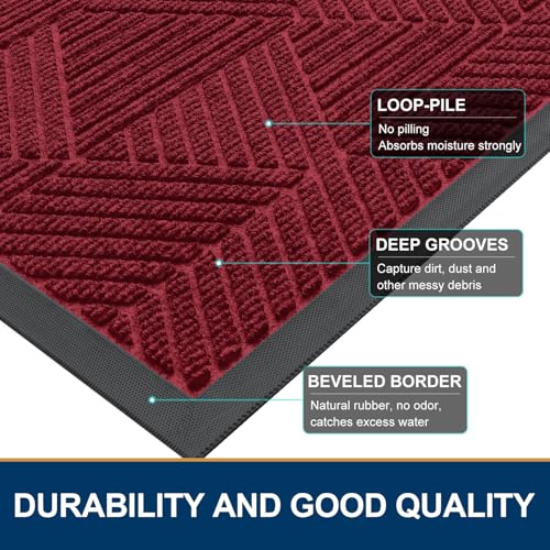 Smiry Front Door Mat Outside Entrance, Heavy Duty Sturdy Natural Rubber Doormat, Trap Dirt and Moisture, Easy Clean Low Profile Welcome Floor Mats for Indoor Outdoor Entry, 71x47 Inch, Wine Red