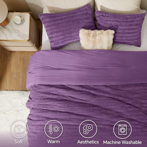 Image of BEDELITE Faux Fur Queen Comforter Set, Fluffy Bed Set, Purple | Super Soft & Warm, Luxury Fuzzy Cozy Comforter for Winter, Heavy Plush Bed set, with 2 Pillowcases