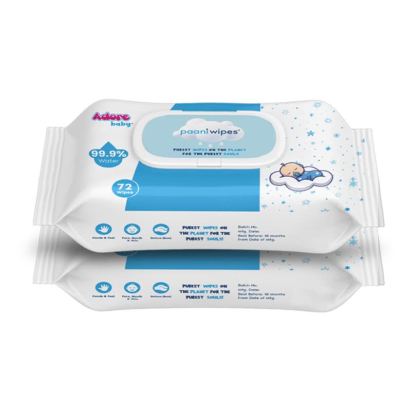 Adore Baby Water Wipes - 99.9% Paani Wipes for Baby, PH Balanced, Unscented & Skin Friendly With Sensitive Skin - 72 Count, Water Wipes, Pack Of 2-image-34