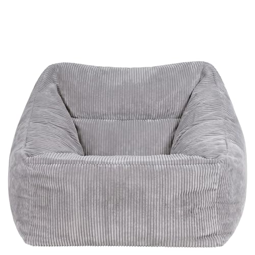Icon Natalia Sitzsack Sessel für Erwachsene, Grau, Flauschiger Cord Stoff, Riesen Sitzsack Cord mit Füllung, Bean Bag Chair, Bequemer Sessel Wohnzimmer, Lounge, Schlafzimmer, Büro