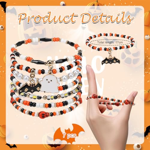 Halloween Bracelets for Women Boo Pumpkin Skull Ghosts Stretchy Beaded Bracelets Spooky Skeleton Bat Cat Stackable Bracelet Bracelet Jewelry2