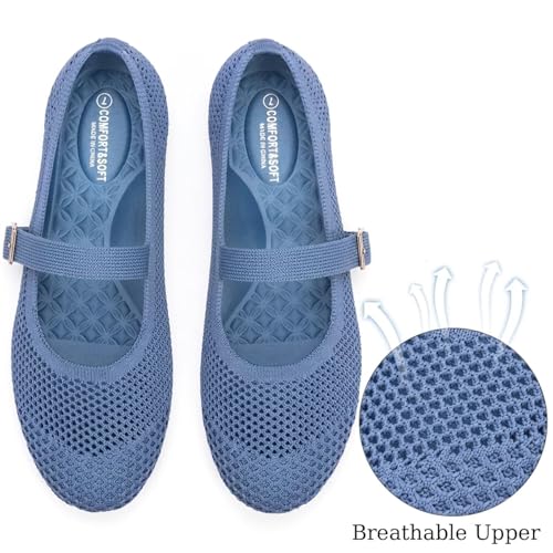 Image of Frank Mully Women's Mary Jane Flats Comfortable Dressy Ballet Flats Casual Round Toe Slip On Washable Knitted Fabric Office Work Woman Shoes