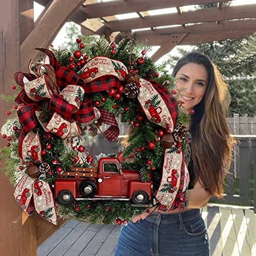 Ochine Red Truck Christmas Wreath Fall Eucalyptus Christmas Door Wreath Truck Autumn Wreath Decorations Window Front Door Decoration Wall Hanging Sign For Thanksgiving Christmas Decoration Props #TOP3