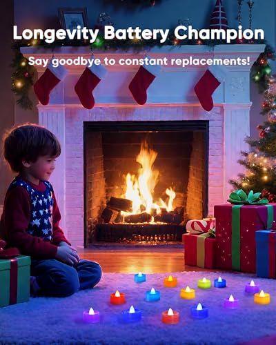 Image of Amagic 30 Pcs Multi Color Changing Tea Lights Battery Operated, 7-Color Changing LED Holiday Candles, 200+ Hours Long Lasting Fake Candle for Halloween, Pumpkin, Ofrenda, Christmas, Party, Home Decor