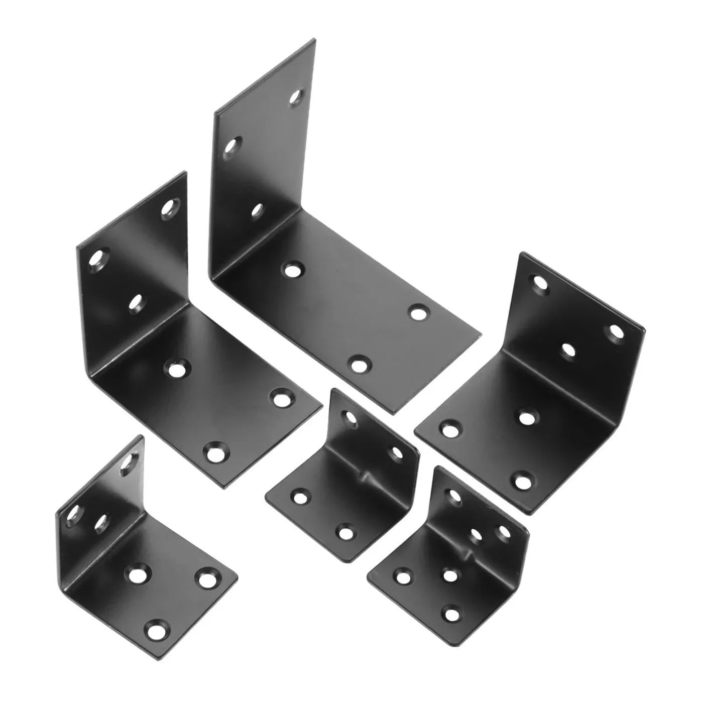 10 pezzi in acciaio inox resistente a forma di L 90 gradi nero angolo retto staffe di rinforzo giunto mobili in legno mensola di supporto(48x65x2mm - 6 hole)