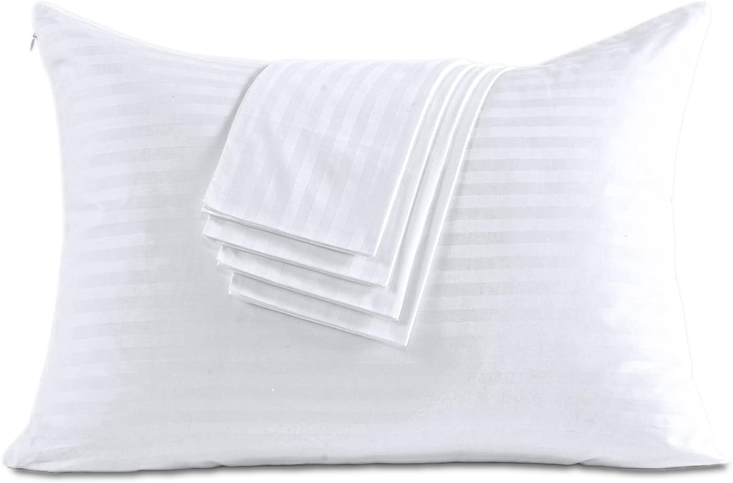 100% Cotton King Pillow Protectors with Zipper, White Pillow Cases King Size Set of 4 for Home & Hotel, Sateen Soft Cooling Hidden Zippered Pillow Case Protector for Hair & Skin, 20x36 in