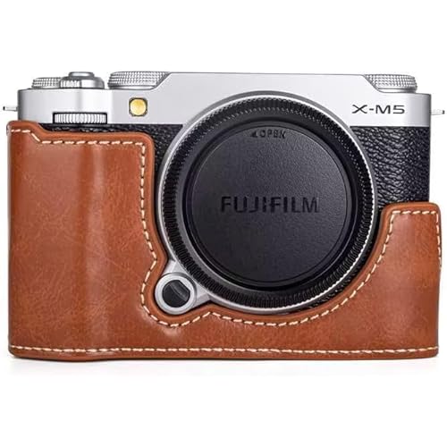 MUZIRI KINOKOO Fuji X-M5 Case, PU Leather Half Case for Fuji X-M5 Camera, Protective Bottom Case for Fuji X-M5/Fuji XM5 Camera - with Opening Bottom and Hand Grip Design - Brown
