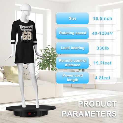 Motorized Rotating Display Stand, Remote Control Rotating Display Stand, 360 Degree Mute 330 Lbs Load Electric Rotating Platform for Photography Products, Live Video Show, Angle Speed, Wired