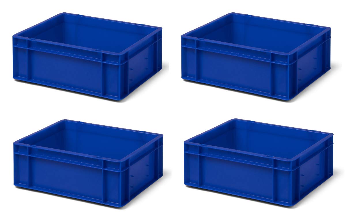 4 Stk. Transport-Stapelkasten TK414-0, blau, 400x300x145 mm (LxBxH), aus PP, Volumen: 13 Liter, Traglast: 35 kg, lebensmittelecht, made in Germany, Industriequalität