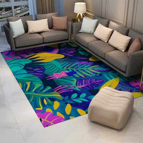 Tapis lavable tropical 120x150cm pliable et antidérapant pour salon