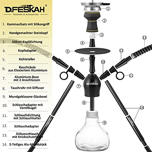 Mini Shisha Set, 40cm Hookah To Go 2 Schläuche 2 Anschlüsse | Kleine Wasserpfeife Reise Shisha Set Aluminium | Shisha… – Bild 3