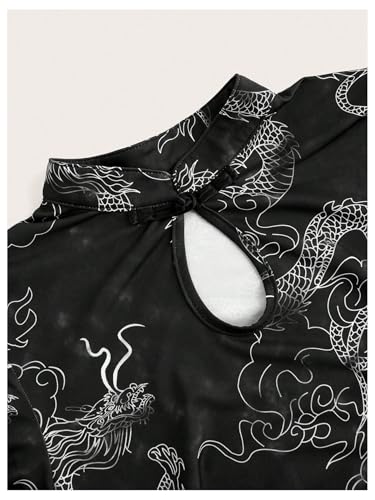 SOLY HUX Women's Chinese Cheongsam Short Sleeve Dragon Print Dress Mini Bodycon Evening Dresses4