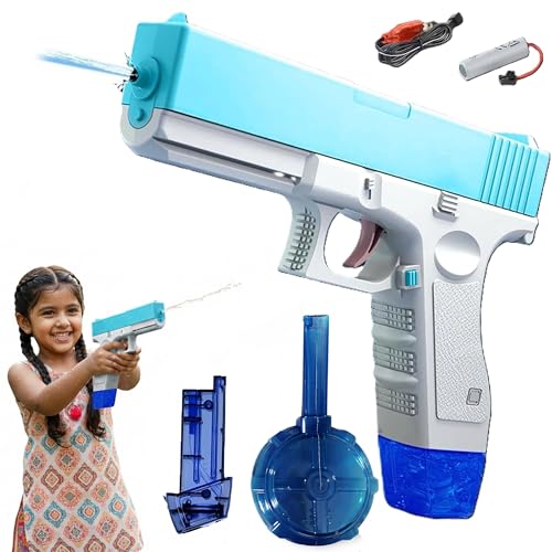 Image of Powerful Electric Water Guns Holi Pichkari for Babies, Kids and Adults, Range Up to 25-32 Ft with Two Water Reservoirs (Magzine + Barrel), Water Game for Pools and Beaches