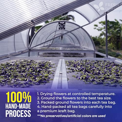 Image of FreshDrinkUS, Premium 150 Butterfly Pea Flower Tea Bags, 100% Natural & Pure, Herbal Tea, Daily Infusion Botanical, No Sugar, No Caffeine, No Gluten, Vegan. Rich in Antioxidants