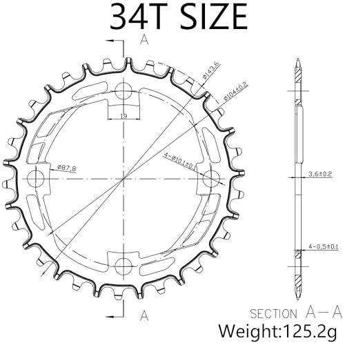 PROWHEEL 32T/34T/36T/38T/40T/42T/44T/46T/48T Chainring 104BCD Round Narrow Wide Single Bike Chainring for 9/10/11/12-Speed,MTB,e-Bike,Electric Bicycle,Road Bike,City Bike,Folding Bike,BMX - Thumbnail 7