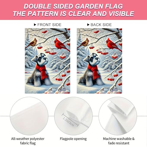 Image of BlissYard Winter Garden Flag Schnauzer Red Scarf Birds 12 x 18 Inch