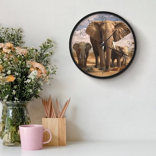 Horloge murale éléphants 25,4 cm silencieuse pour chambre sans tic-tac - 4
