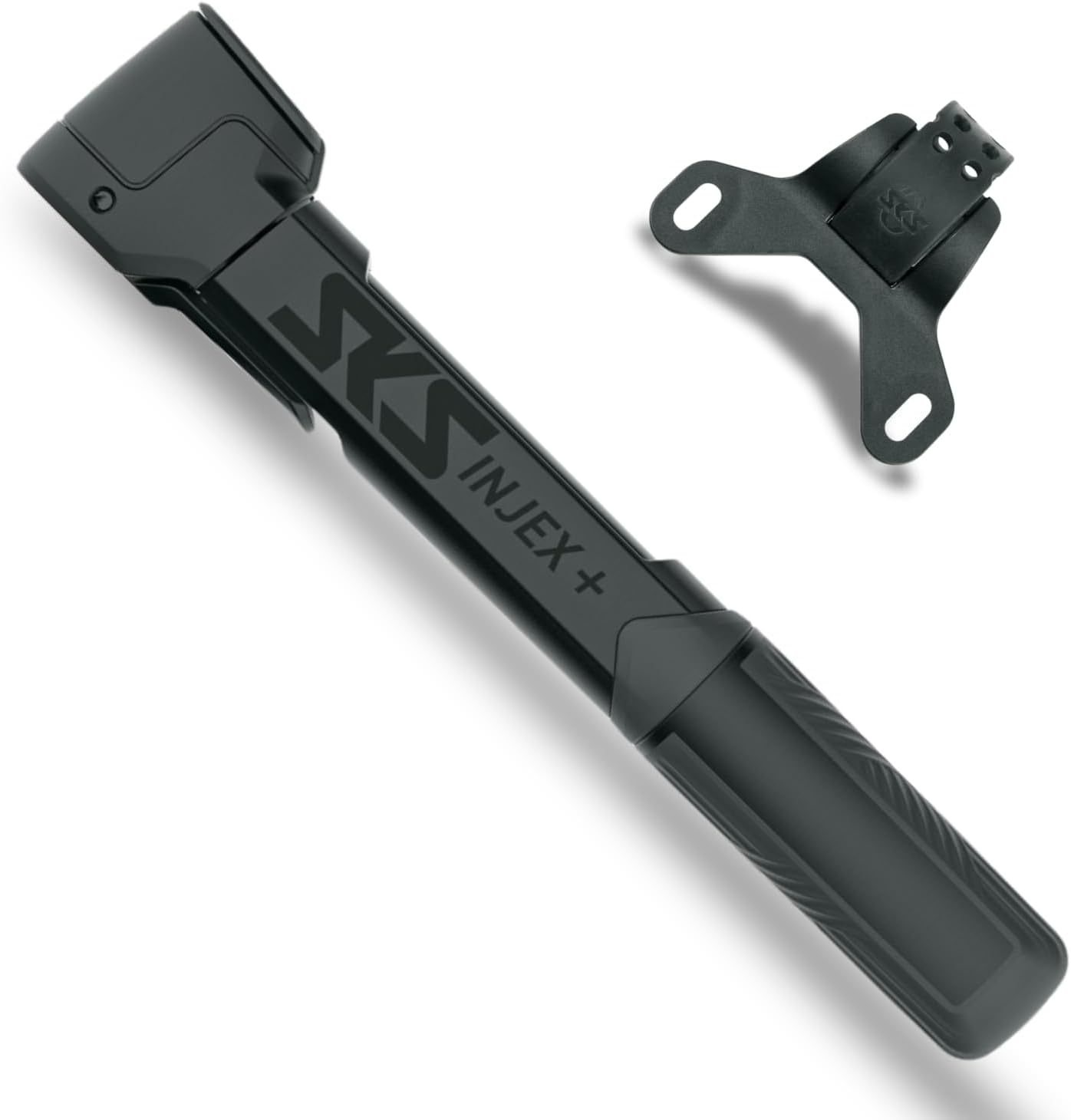 SKS Germany INJEX Plus Mini Pump (Bicycle Pump for On The Go, Ergonomic Handle, Switchable Telescopic Function, Space-Saving Attachment, MV Easy Head for All Valves), Black