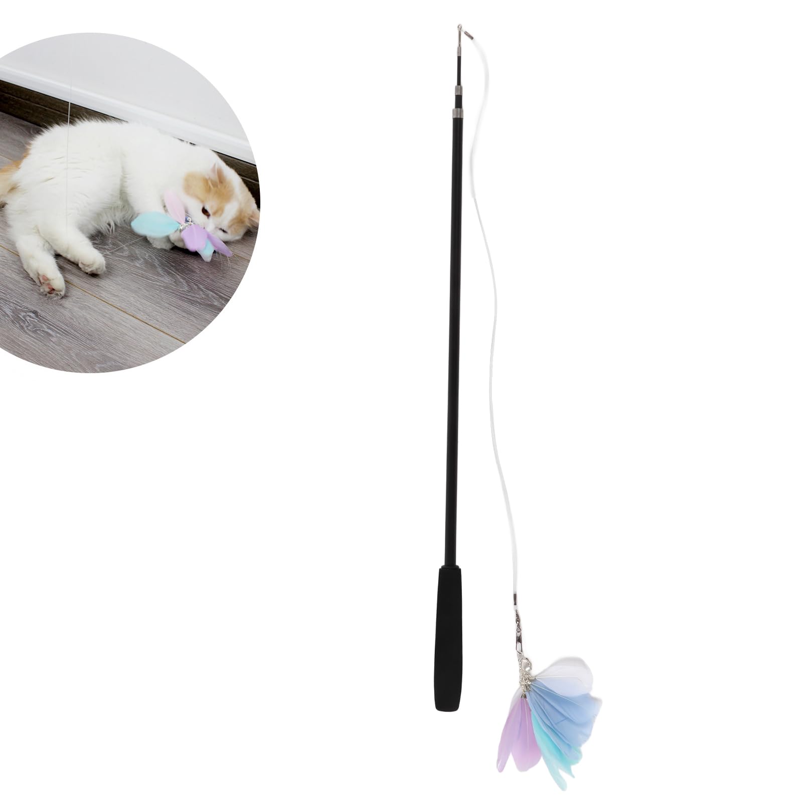 Divertido Palo para Gato, Juguete Interactivo retráctil con Plumas para Gatos, Ejercicio de Juego para Gatos de Interior