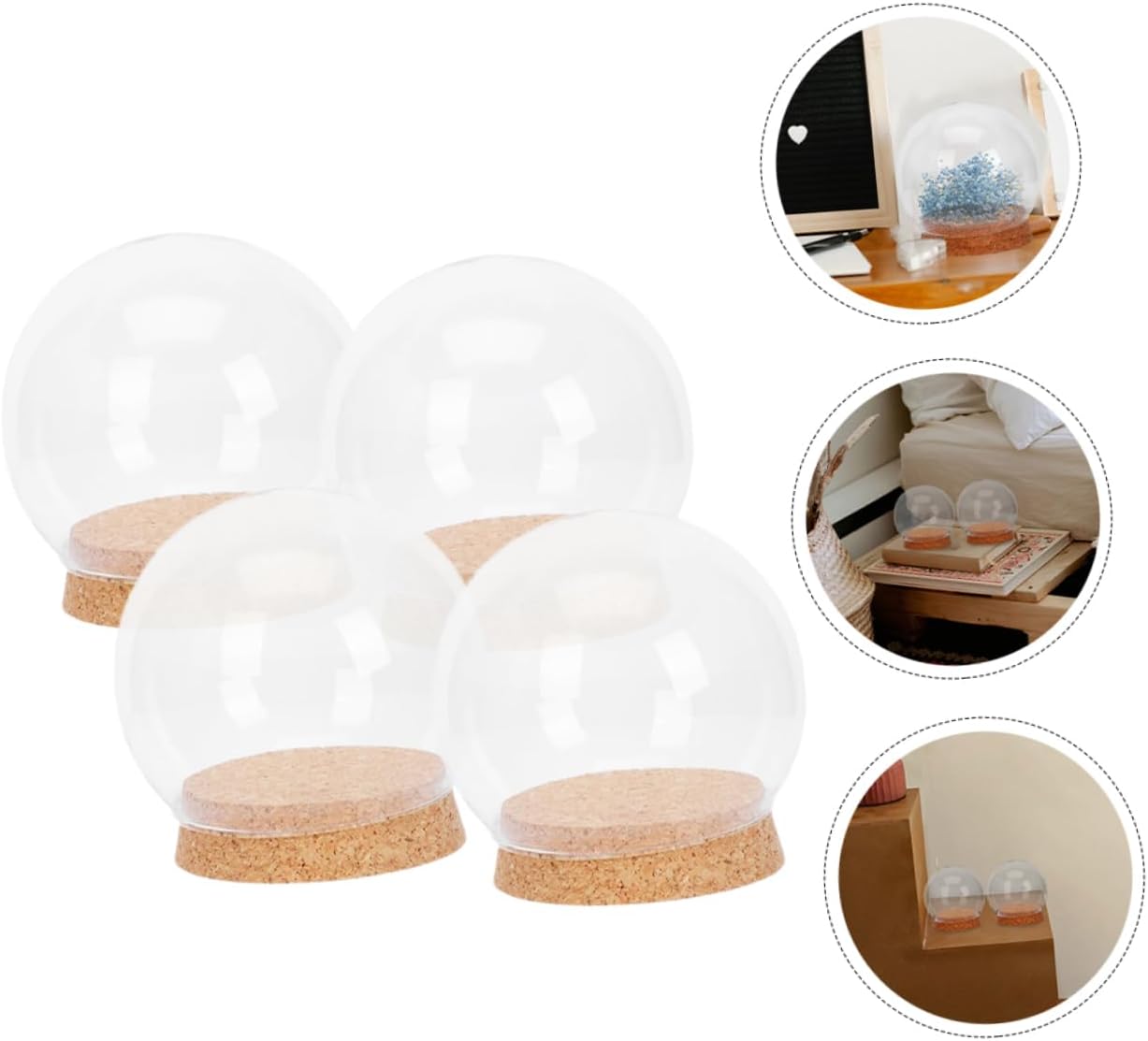 PRETYZOOM 4pcs Transparent Glass Dome with Cork for Preserved Flower Display Elegant Decorative Cover for Weddings Parties and Home Decor for Centerpieces