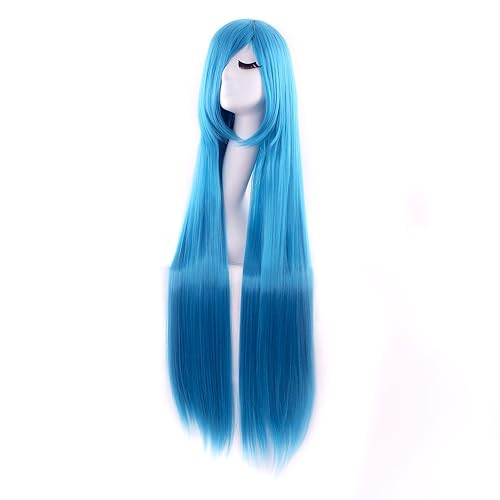 MapofBeauty 40" 100cm Anime Costume Long Straight Cosplay Wig Party Wig (Azure Blue) - Azure Blue