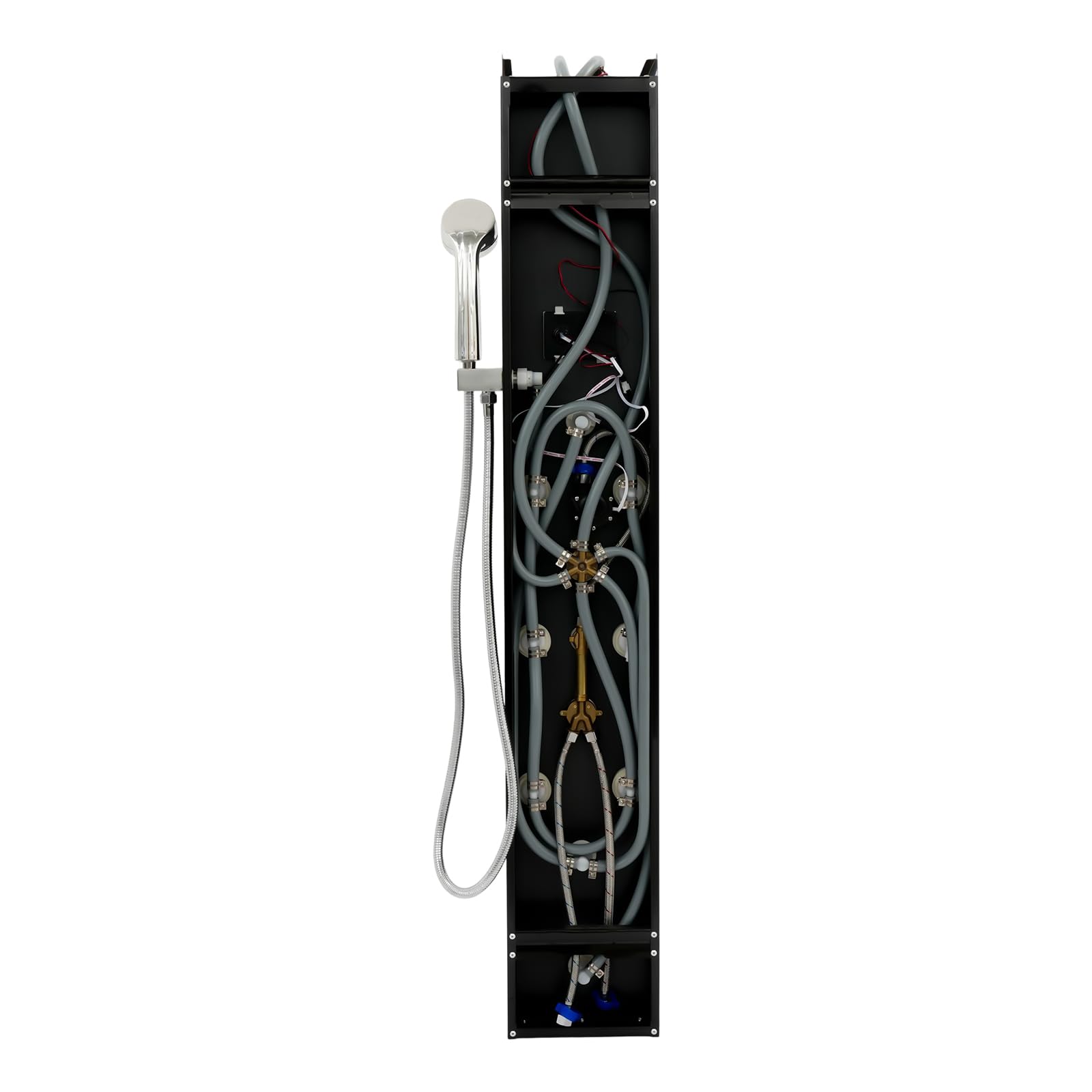 Panel de ducha 6 en 1 de acero inoxidable negro con indicador de temperatura LED, ducha de masaje, cascada, hidroeléctrica, montaje en pared, 8 duessen