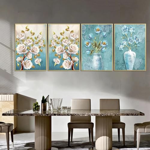 Toile fleur bleue paysage abstrait affiches art mural salon maison 60x80cm