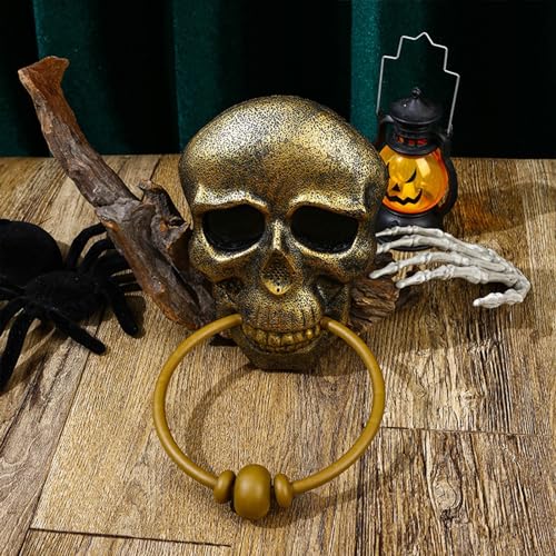 Campainha de caveira de Halloween com olhos iluminados | Cabeça de esqueleto realista, som | Decoraç