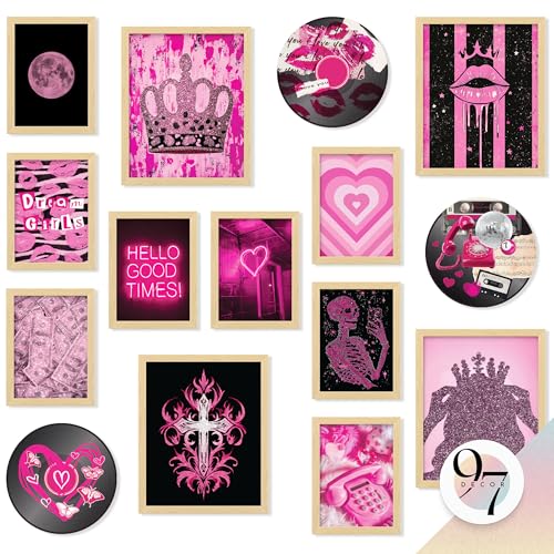 97 Decor Pink Y2k Room Decor Aesthetic - Mcbling Trashy Y2k Posters For Girls Room, 2000s Room Decor For Teen Girls Y2k Decorations, Hot Pink Wall Art Prints Baddie Pictures For Bedroom (Unframed)