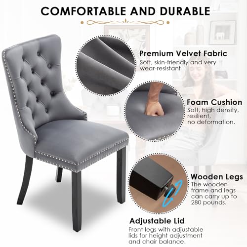 Image of Velvet Dining Chairs, Tufted Kitchen & Dining Room Chairs, Grey, Set of 2